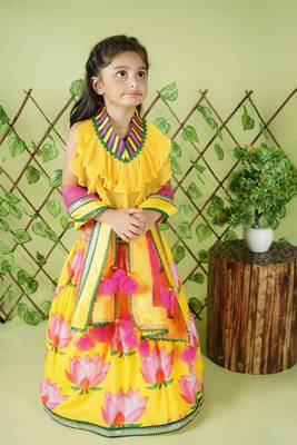 Lotus Printed Yellow Lehenga Choli 1