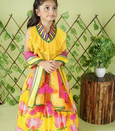 Lotus Printed Yellow Lehenga Choli
