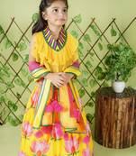 Lotus Printed Yellow Lehenga Choli