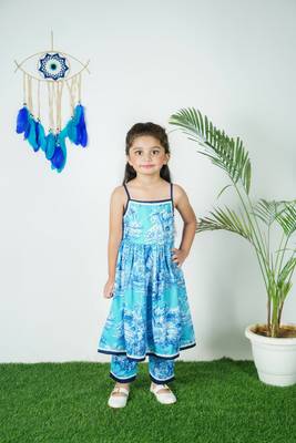 Blue Printed Kurti With Pant 1