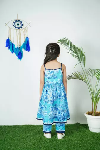 Blue Printed Kurti With Pant