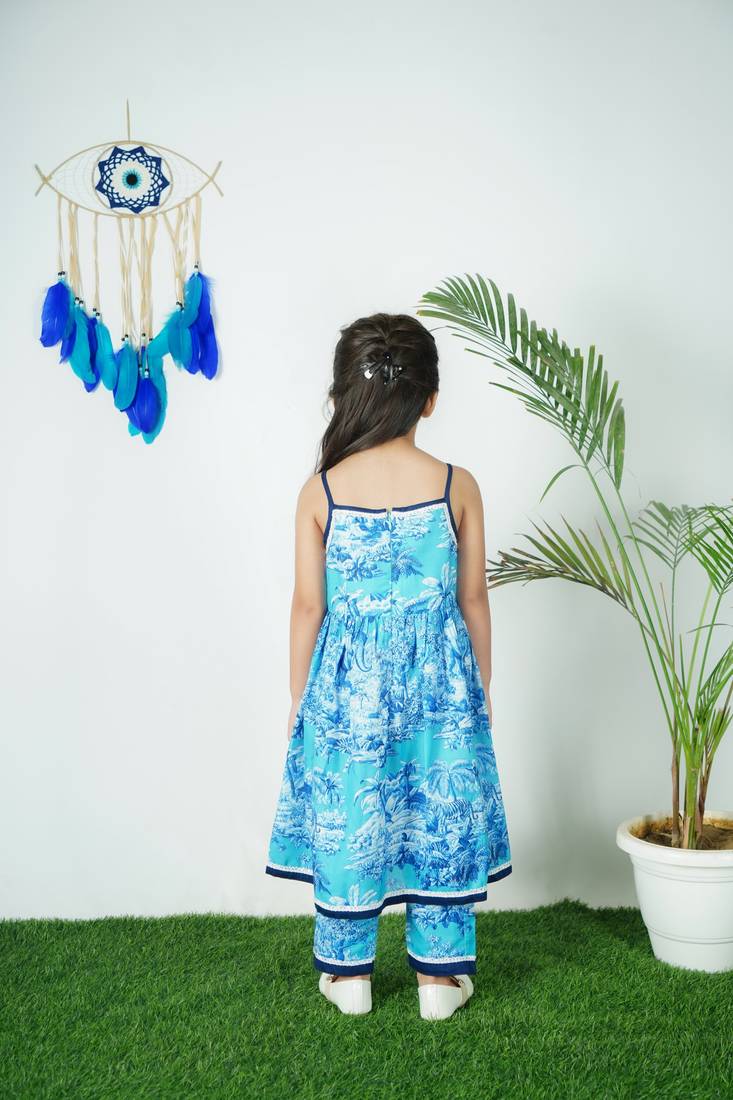 Blue Printed Kurti With Pant