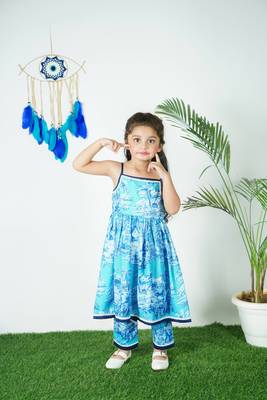 Blue Printed Kurti With Pant 3