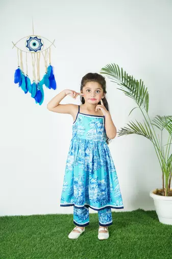 Blue Printed Kurti With Pant