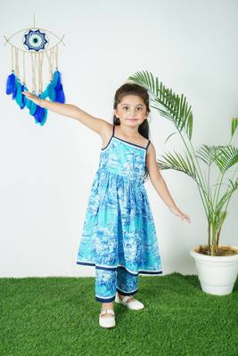 Blue Printed Kurti With Pant 4