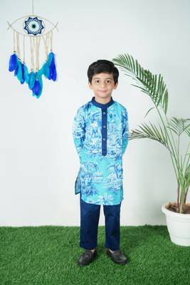 Blue Printed kurta Pant 1