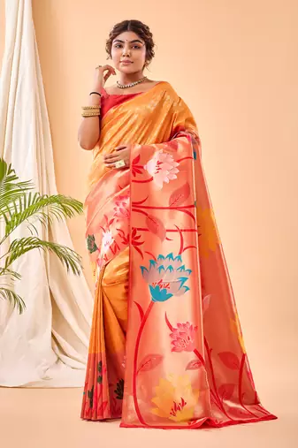 Yellow Paithani Silk Saree And Rich Pallu Saree With Blouse For Women