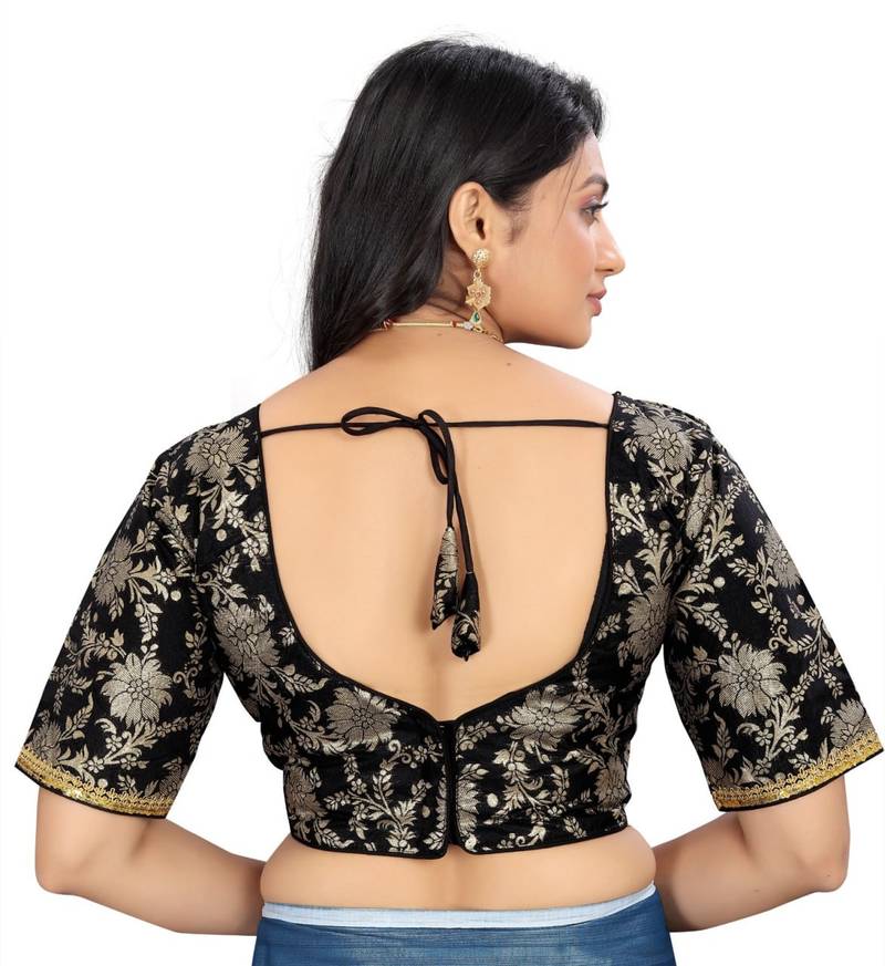 Black Jacquard Dola Silk readymade blouse