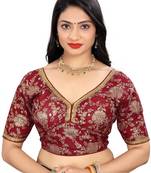 Maroon Jacquard Dola Silk readymade blouse