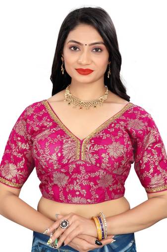 Pink Jacquard Dola Silk readymade blouse