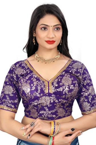 Purple Jacquard Dola Silk readymade blouse