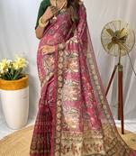 Pink Chanderi Style Cotton Saree And Digital Printed Saree With Blouse For Women