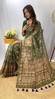 Green Chanderi Style Cotton Saree And Digital Printed Saree With Blouse For Women 3