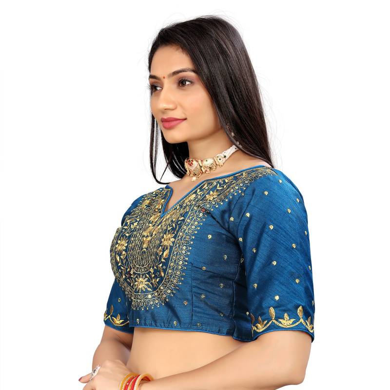 Vichitra Silk Embroidery Work Sequence Ready made blouse