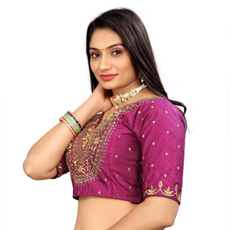 Vichitra Silk Embroidery Work Sequence Ready made blouse