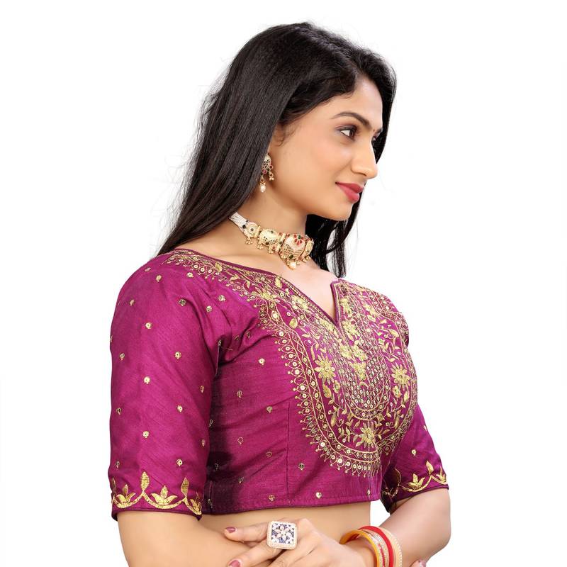 Vichitra Silk Embroidery Work Sequence Ready made blouse