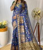 Blue Chanderi Style Cotton Saree And Digital Printed Saree With Blouse For Women