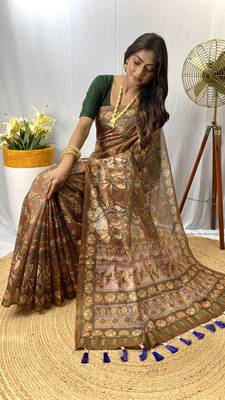 Brown Chanderi Style Cotton Saree And Digital Printed Saree With Blouse For Women 3