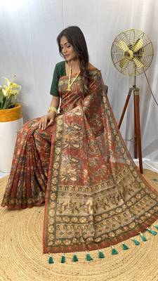 Orange Chanderi Style Cotton Saree And Digital Printed Saree With Blouse For Women 3