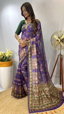 Purple Chanderi Style Cotton Saree And Digital Printed Saree With Blouse For Women 1