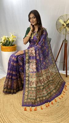 Purple Chanderi Style Cotton Saree And Digital Printed Saree With Blouse For Women 3