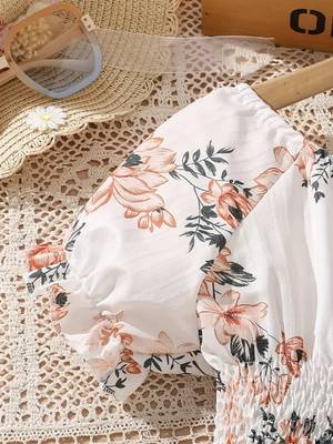 Light orange color printed cotton blend fit&flared style dresses 5