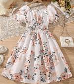 Light orange color printed cotton blend fit&flared style dresses