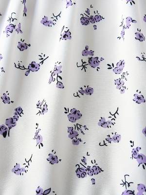 White color printed cotton blend fit&flared style dresses 3