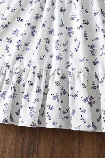 White color printed cotton blend fit&flared style dresses