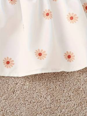 White tint color printed cotton blend fit&flared style dresses 2