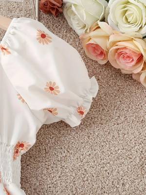 White tint color printed cotton blend fit&flared style dresses 3