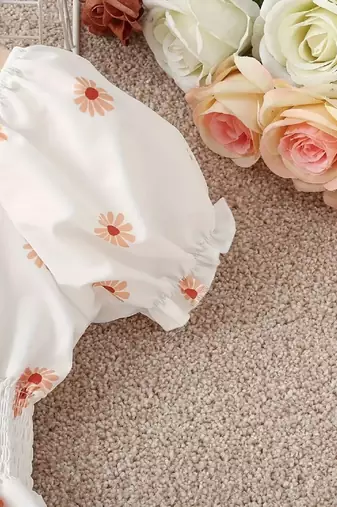 White tint color printed cotton blend fit&flared style dresses