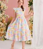 Multi color printed lycra fit&flared style dresses