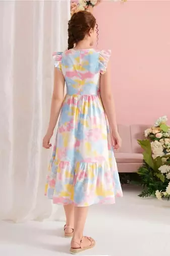 Multi color printed lycra fit&flared style dresses