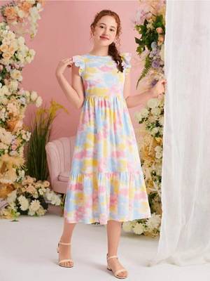 Multi color printed lycra fit&flared style dresses 3