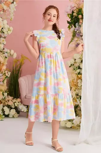 Multi color printed lycra fit&flared style dresses