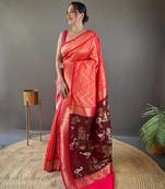 Peach Soft Silk Saree And  Designer Zari Weaving Rich Pallu Saree With Blouse For Women