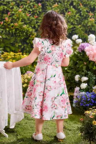 Rose color printed cotton blend fit&flared style dresses