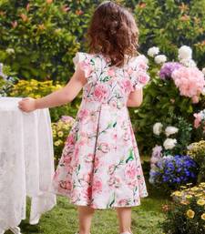 Rose color printed cotton blend fit&flared style dresses