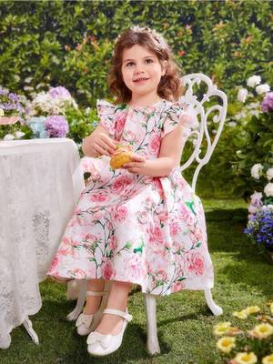 Rose color printed cotton blend fit&flared style dresses 4