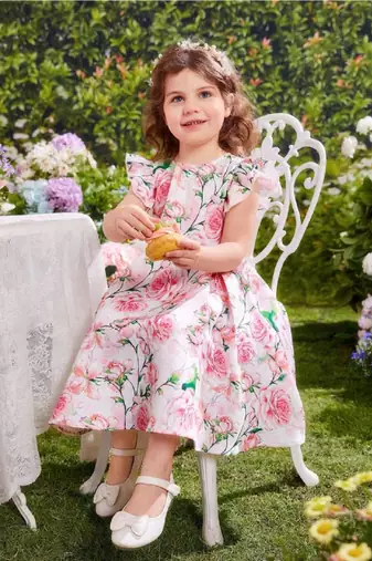 Rose color printed cotton blend fit&flared style dresses