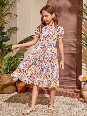 Multi color printed cotton blend fit&flared style dresses 4