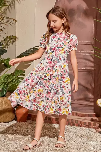 Multi color printed cotton blend fit&flared style dresses
