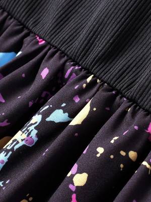 Black color printed cotton blend fit&flared style dresses 4