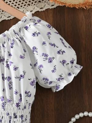 White color printed cotton blend fit&flared style dresses 5