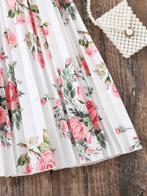 Snow white color printed cotton blend fit&flared style dresses 4
