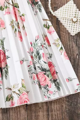 Snow white color printed cotton blend fit&flared style dresses