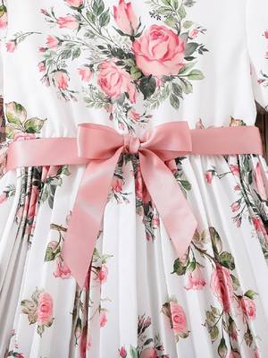 Snow white color printed cotton blend fit&flared style dresses 5