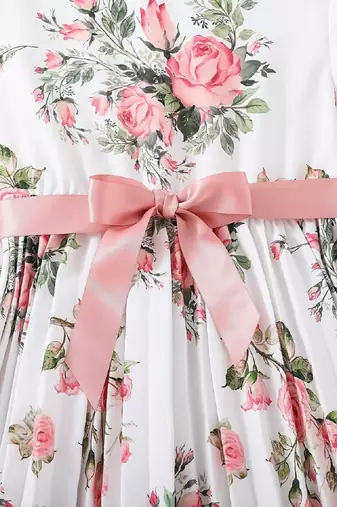 Snow white color printed cotton blend fit&flared style dresses