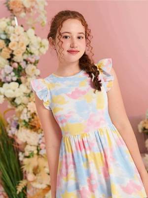 Multi color printed lycra fit&flared style dresses 4